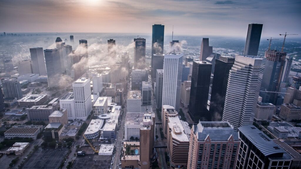 City of Houston aerial shot with clouds